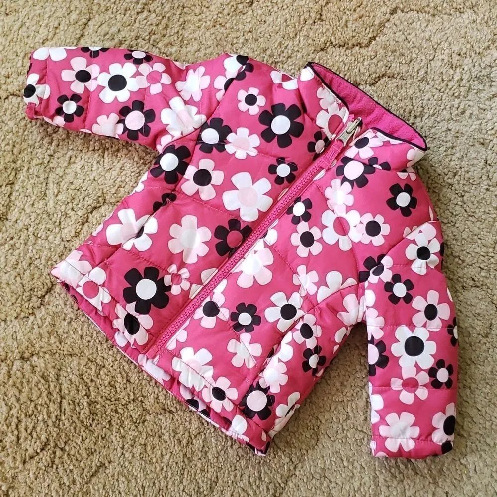 Healthtex Winter Coat Jacket - Hot Pink with Pink White Black Flowers Sz 12M